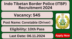 ITBP Constable Driver Recruitment 2024: Apply for 545 Positions in Paramilitary Force