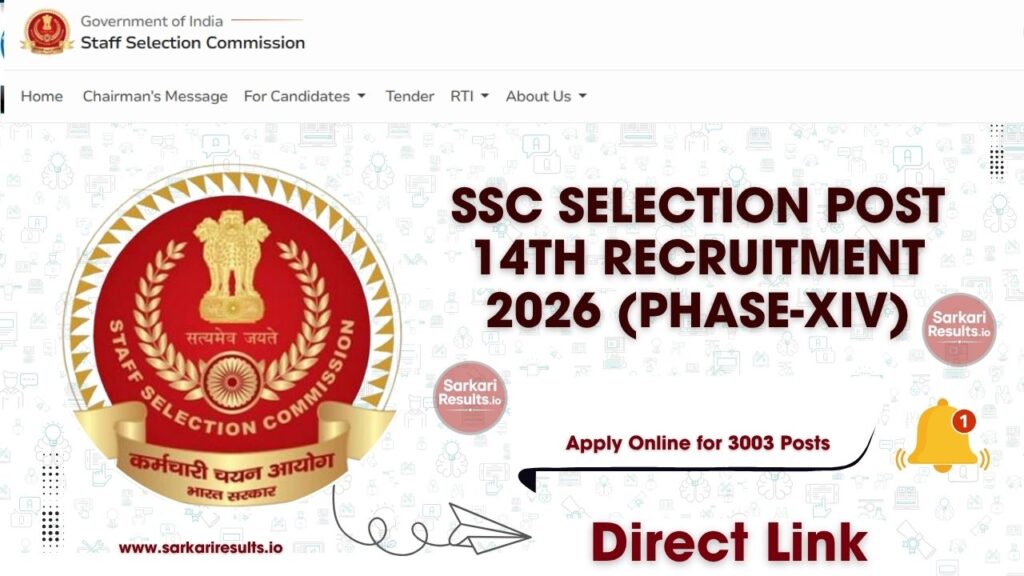 SSC Selection Post 14th Recruitment 2026 (Phase-XIV) Apply Online for 3003 Posts