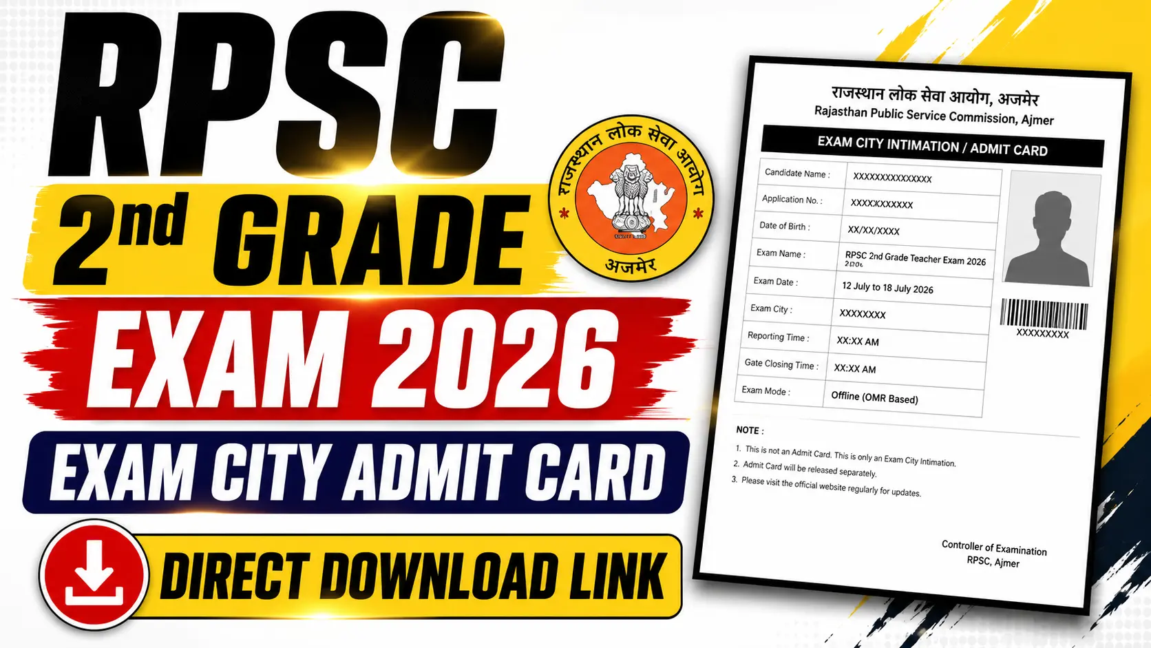 RPSC 2nd Grade Admit Card 2026: 2nd ग्रेड एडमिट कार्ड जारी